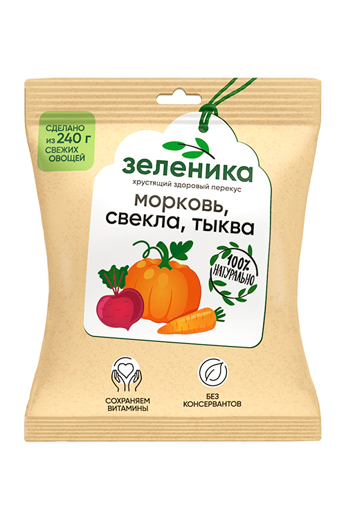 Овощной перекус из моркови, свеклы и тыквы Зеленика, 30 г
Овощной перекус из моркови, свеклы и тыквы Зеленика, 30 г