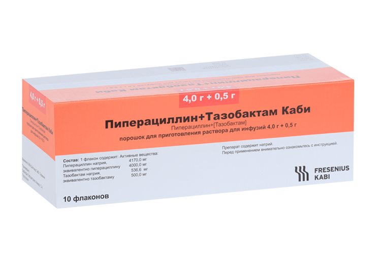 Пиперациллин+Тазобактам Каби 4 г+0.5 г, 10 шт, порошок для приготовления раствора для инфузий
Пиперациллин+Тазобактам Каби 4 г+0.5 г, 10 шт, порошок для приготовления раствора для инфузий