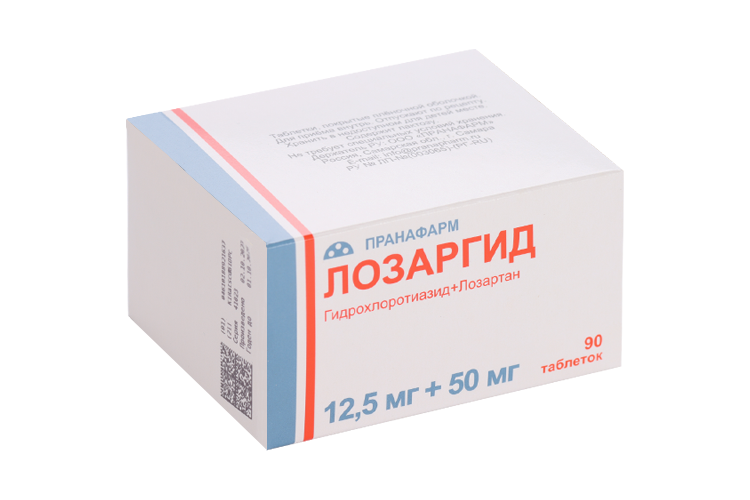 Лозартан+гидрохлортиазид Лозаргид 12.5 мг+50 мг, 90 шт, таблетки покрытые пленочной оболочкой
Лозартан+гидрохлортиазид Лозаргид 12.5 мг+50 мг, 90 шт, таблетки покрытые пленочной оболочкой