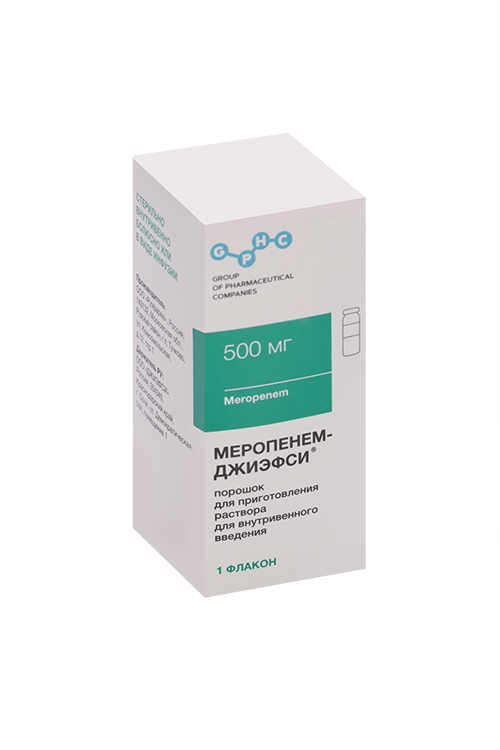 Меропенем-Джиэфси 500 мг, порошок для приготовления раствора для внутривенного введения
Меропенем-Джиэфси 500 мг, порошок для приготовления раствора для внутривенного введения