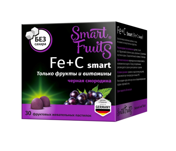 Fe+С смарт Smart Fruits черная смородина, 30 шт, пастилки жевательные
Fe+С смарт Smart Fruits черная смородина, 30 шт, пастилки жевательные