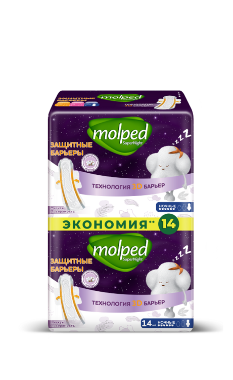 Прокладки MOLPED SUPERNIGHT night гигиенические, 14 шт
Прокладки MOLPED SUPERNIGHT night гигиенические, 14 шт