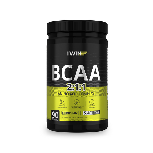 BCAA 2:1:1 1WIN Цитрусовый микс 90 порций, 540 г, банка
BCAA 2:1:1 1WIN Цитрусовый микс 90 порций, 540 г, банка