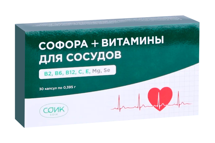 

Софора плюс витамины д/сосудов, 0,395 г, 30 шт, капсулы