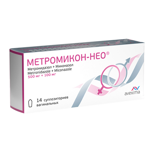 Метромикон-Нео 500 мг+100 мг, 14 шт, суппозитории вагинальные
