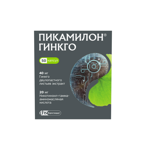 

Пикамилон Гинкго 40 мг+20 мг, 50 шт, капсулы