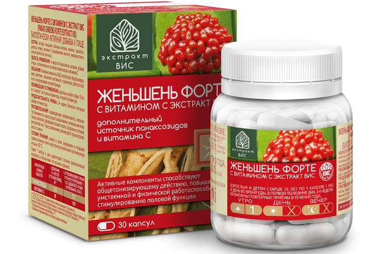 

Женьшень форте с витамином С экстракт-Вис, 30 шт