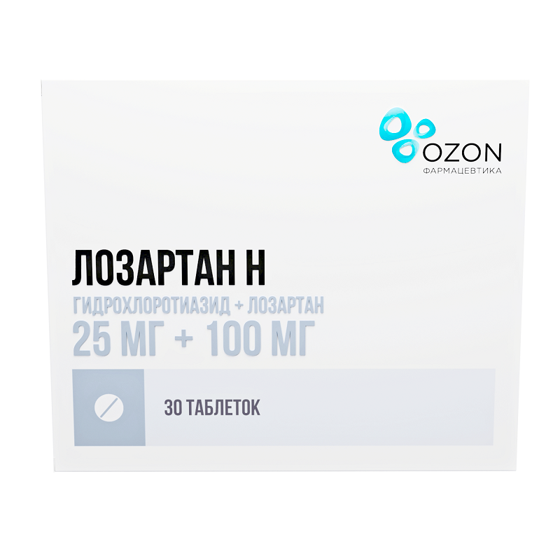 

Лозартан Н 25 мг+100 мг, 30 шт, таблетки покрытые пленочной оболочкой