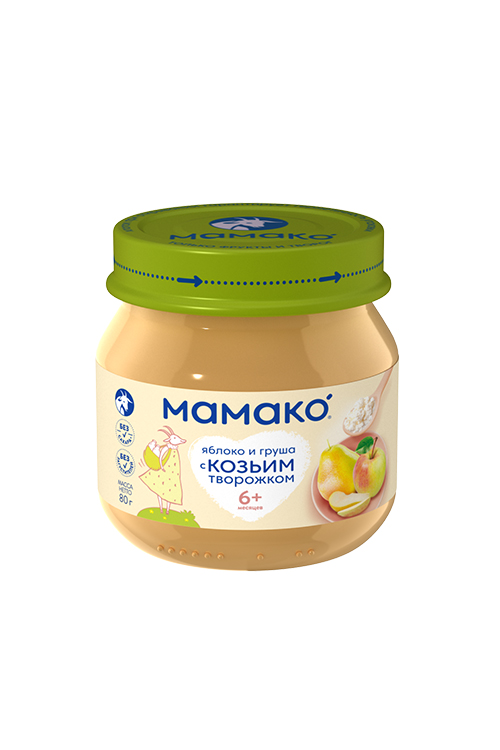 Пюре Мамако яблоко с грушей и козьим творогом, 80 г