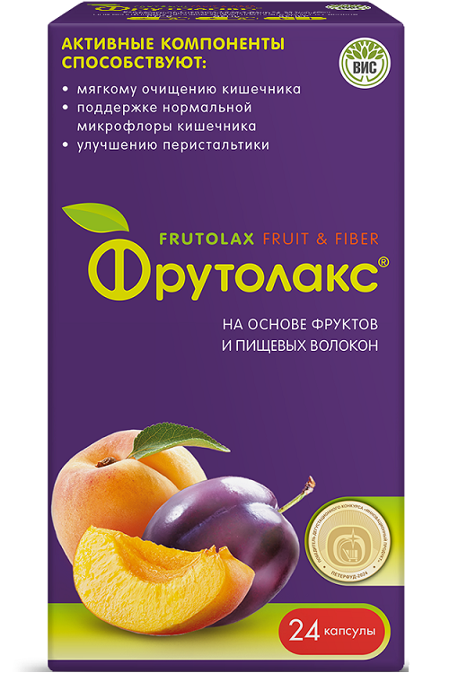 

Фрутолакс на основе фруктов и пищевых волокн, 0,35 г, 24 шт, капсулы