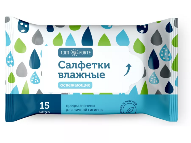 

Салфетки КомФорте влажные освежающие, 15 шт
