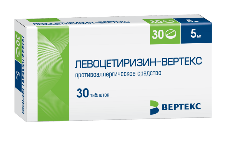 

Левоцетиризин-Вертекс 5 мг, 30 шт, таблетки покрытые пленочной оболочкой