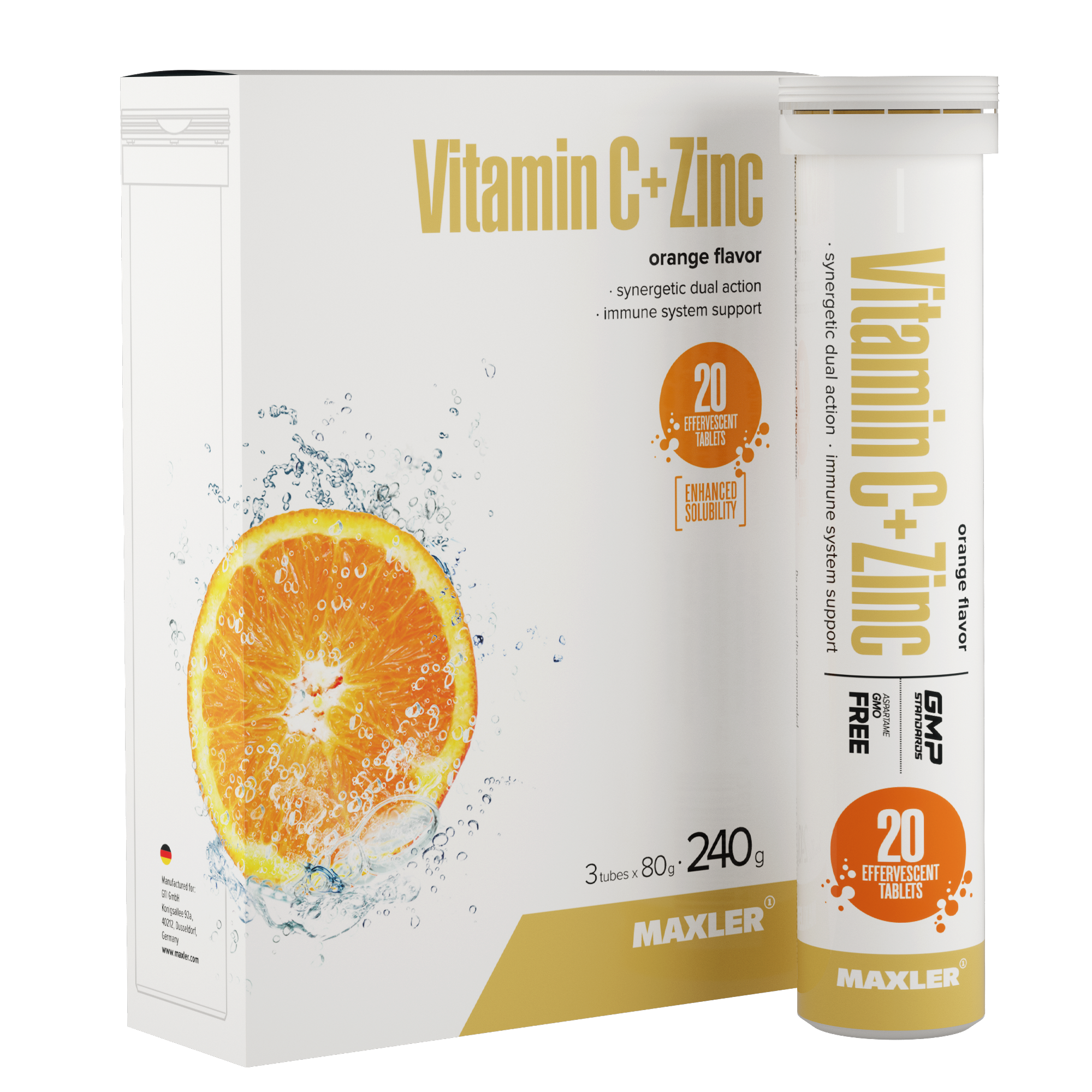 Витамин С и цинк Maxler, вкус апельсин, 3 тубы по 20 таблеток