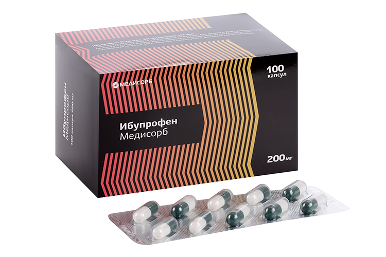 Ибупрофен Медисорб 200 мг, 100 шт, капсулы