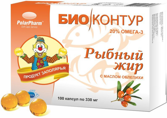 Рыбный жир БиоКонтур с маслом облепихи, 330 мг, 100 шт, капсулы