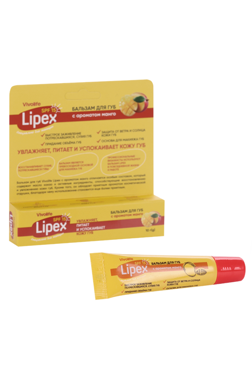 Бальзам д/губ Vivolife Lipex со вкусом манго SPF 15 д/женщин, 10 г