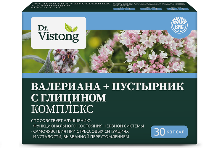 Комплекс Dr.Vistong пустырник+валериана с глицином, 30 шт, капсулы