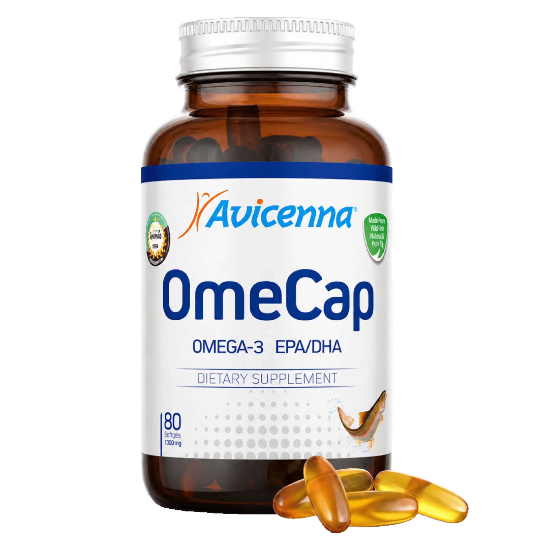 Avicenna® OmeCap Омега-3, концентрат ЭПК и ДГК для сердца, мозга и зрения, высокие стандарты очистки, 300 мг, 80 капсул