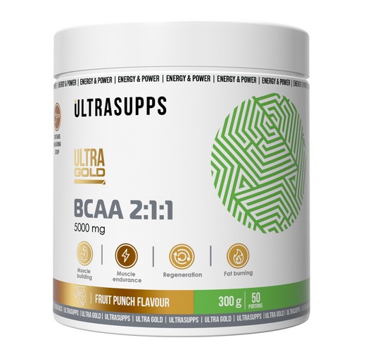 Аминокислоты Ультрасаппс Ультра Голд BCAA 2:1:1 фруктовый пунш, 300 г, порошок