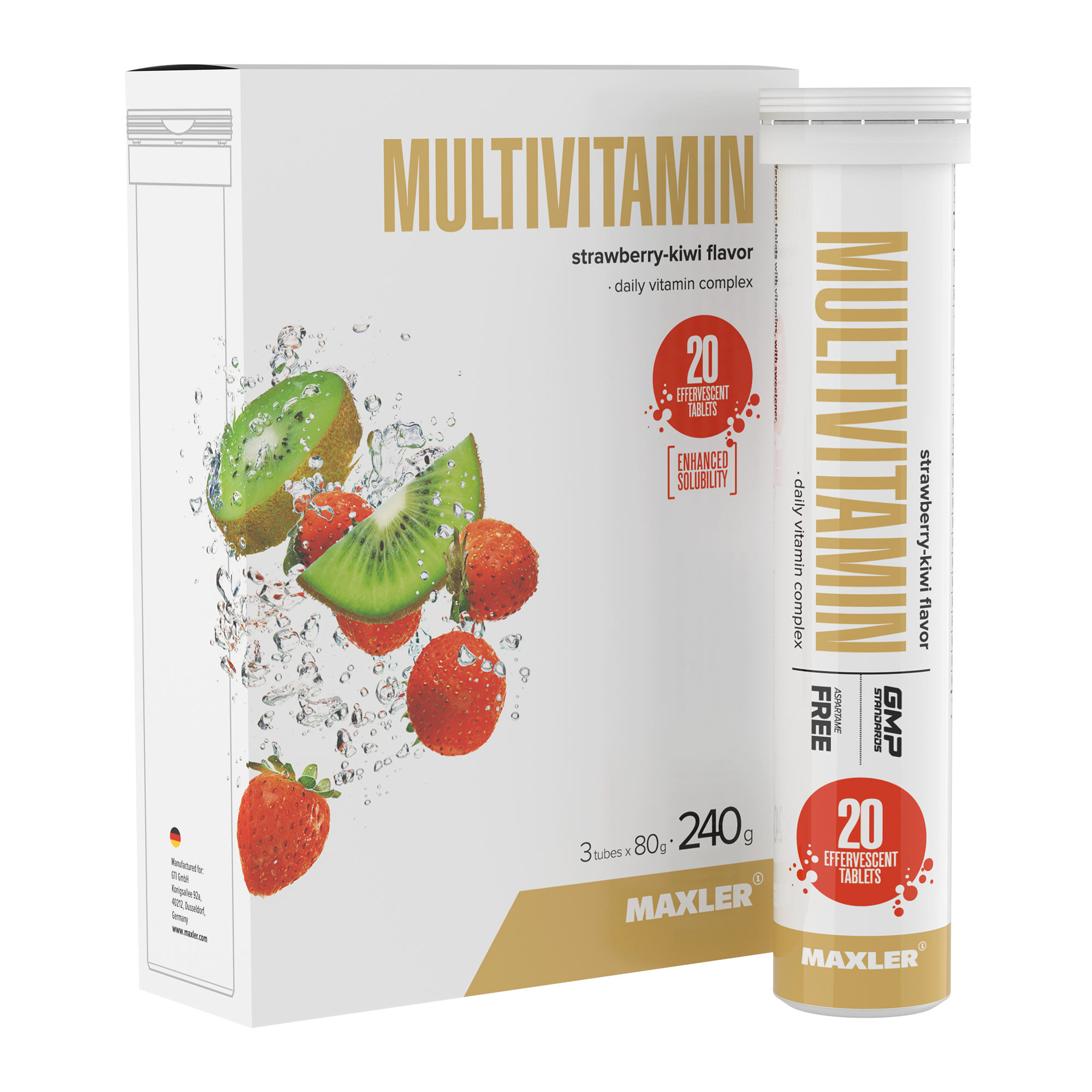 Мультивитамины Maxler Multivitamin комплекс витаминов, 3 тубы по 20 шипучих таблеток - Клубника-Киви