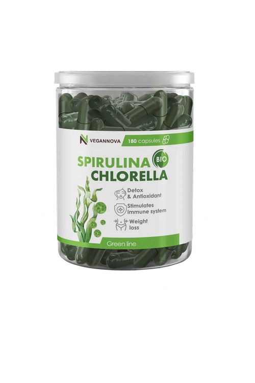 VeganNova Спирулина и Хлорелла, капсулы, для иммунитета и детоксикации, 180 шт