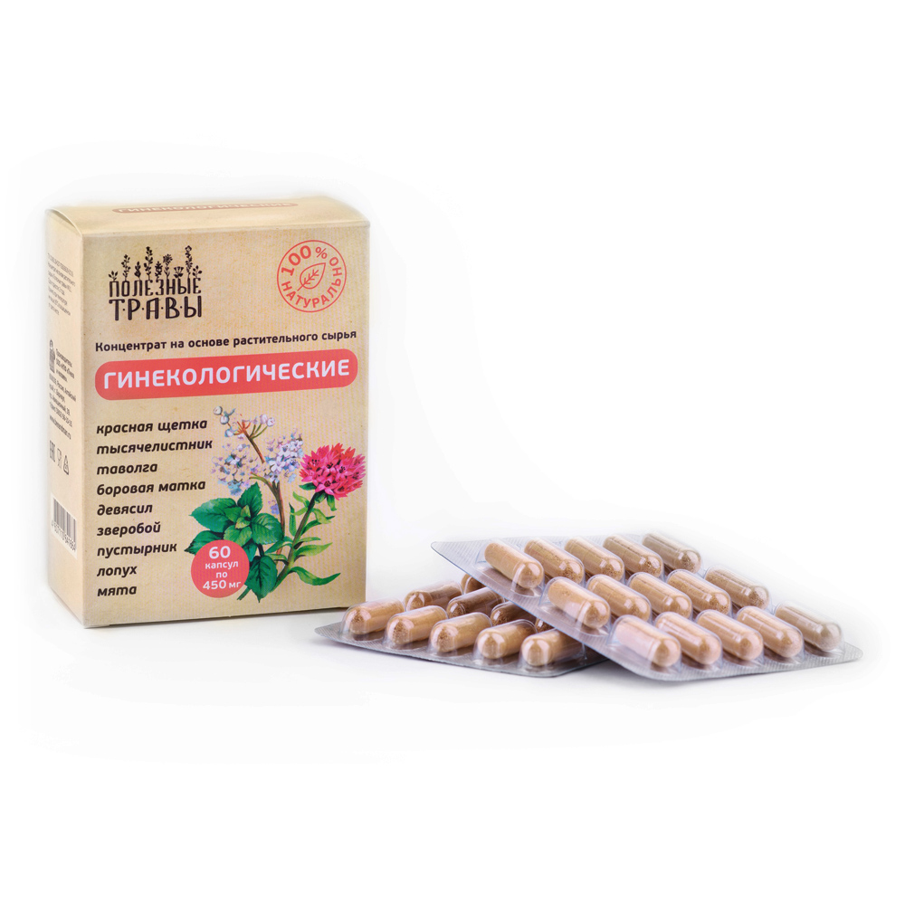 Полезные травы, экстракт Гинекологические Пчела и человек, 60 капсул по 450 мг.