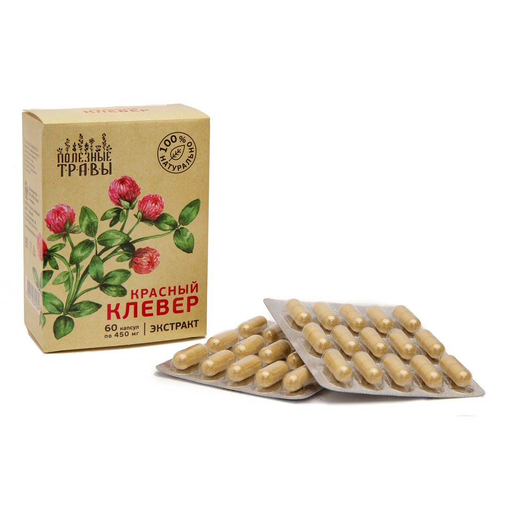 Полезные травы, экстракт Красный Клевер Пчела и человек, 60 капсул по 450 мг