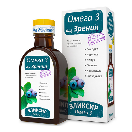 

Масло-эликсир Компас Здоровья Омега 3 Для зрения, 200 мл