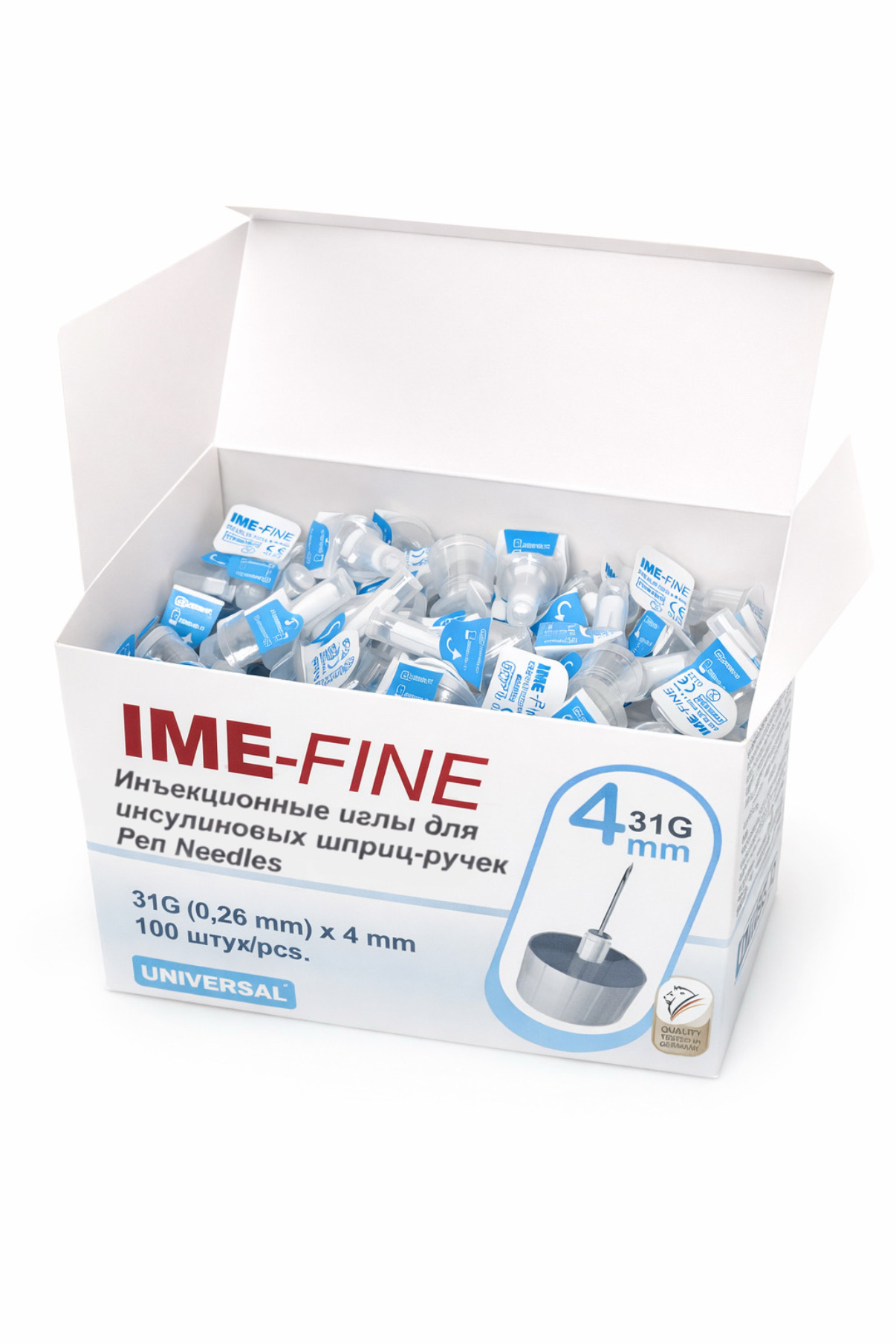 Иглы инсулиновые IME-FINE 31G x 4 мм для шприц-ручек, 100 штук