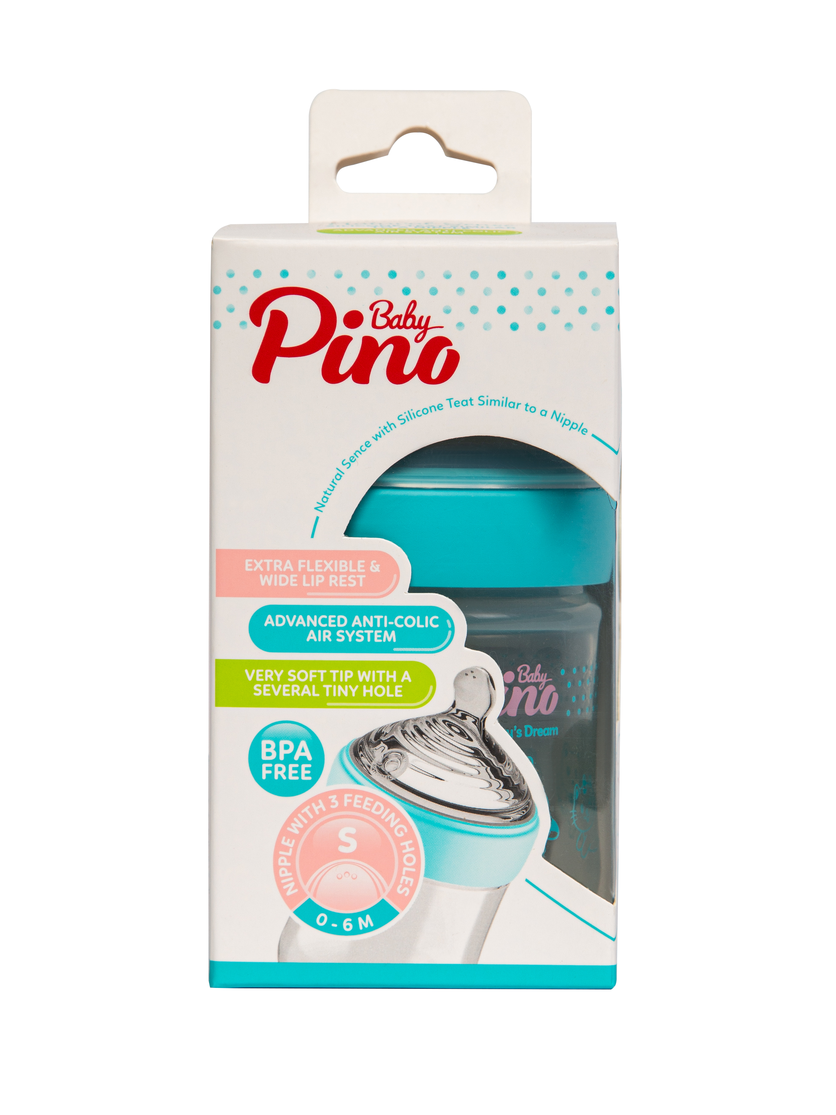 Детская бутылочка Baby Pino размер соски S (Синий ободок рис. животные) 150 мл.