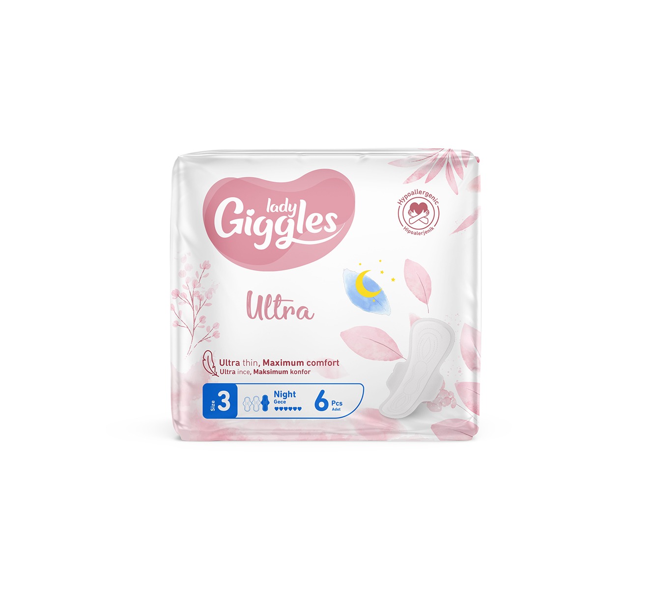 Прокладки ультратонкие Lady Giggles ULTRA night, 6 штук