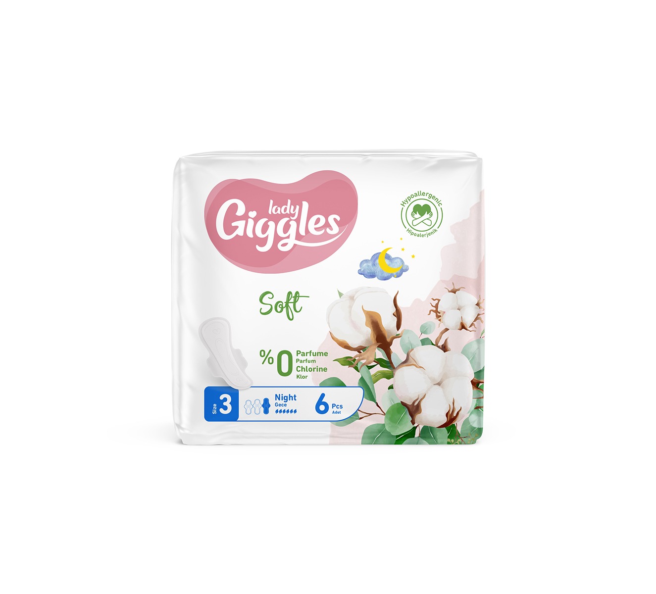 Прокладки гигиенические Lady Giggles SOFT night, 6 штук
