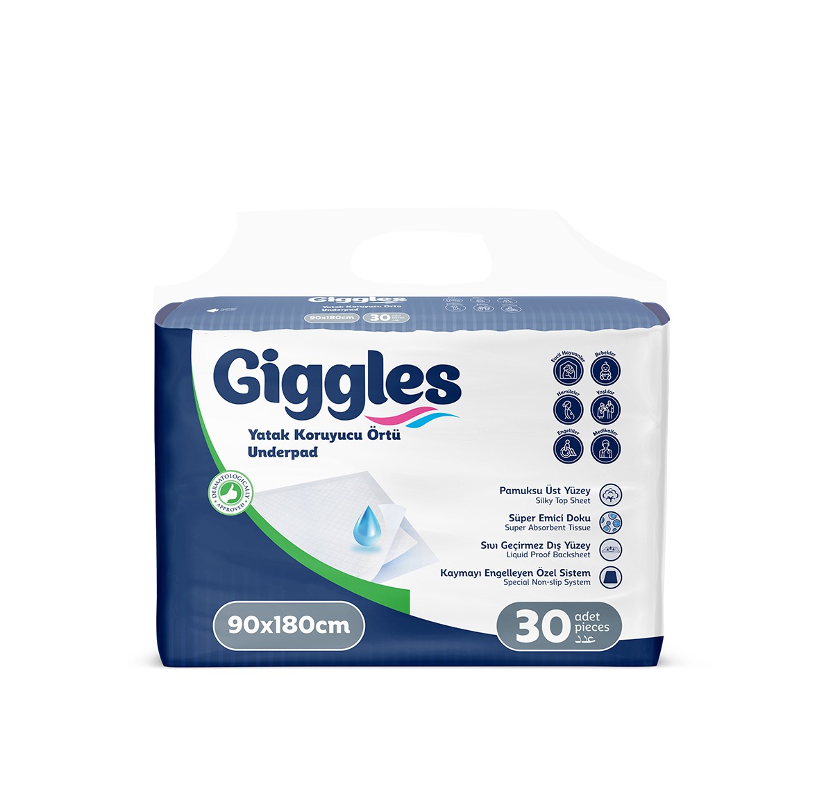 Пеленки трехслойные Giggles Premium 90х180, 30 штук