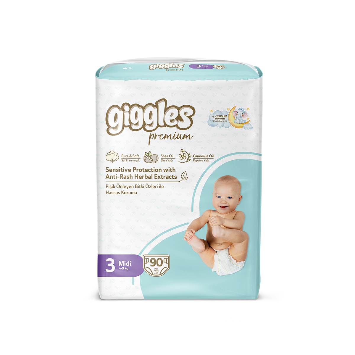 Подгузники детские Giggles Premium, 3 размер (4-9 кг), 90 штук