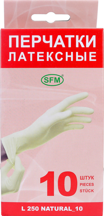 Перчатки SFM смотр/латекс/нестерил/неопуд/однораз L, 5 шт, пара