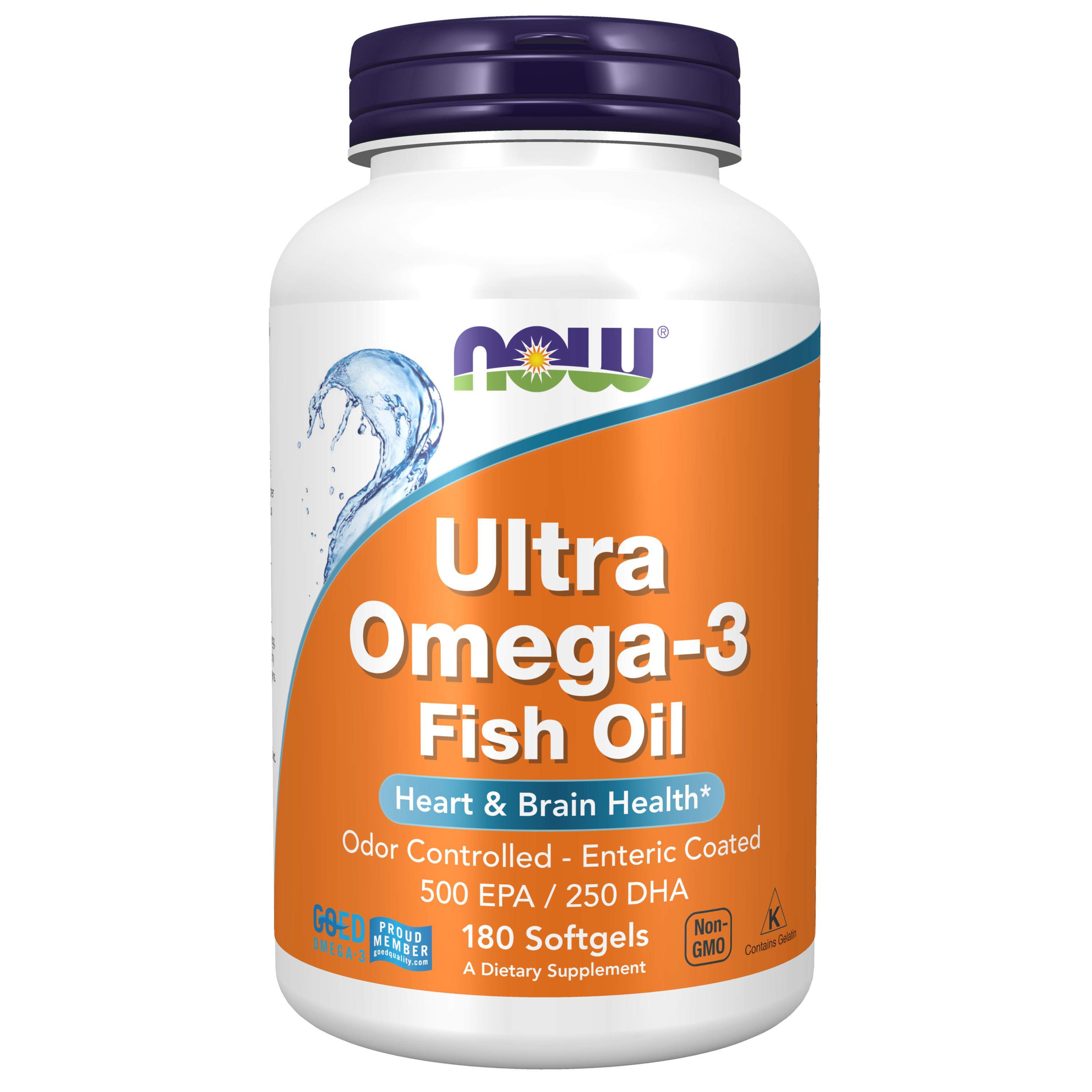 Омега 3, Рыбий жир, NOW Ultra Omega 3 Fish Oil 500 EPA 250 DHA 180 мягких капсул, для сердца и сосудов, для иммунитета