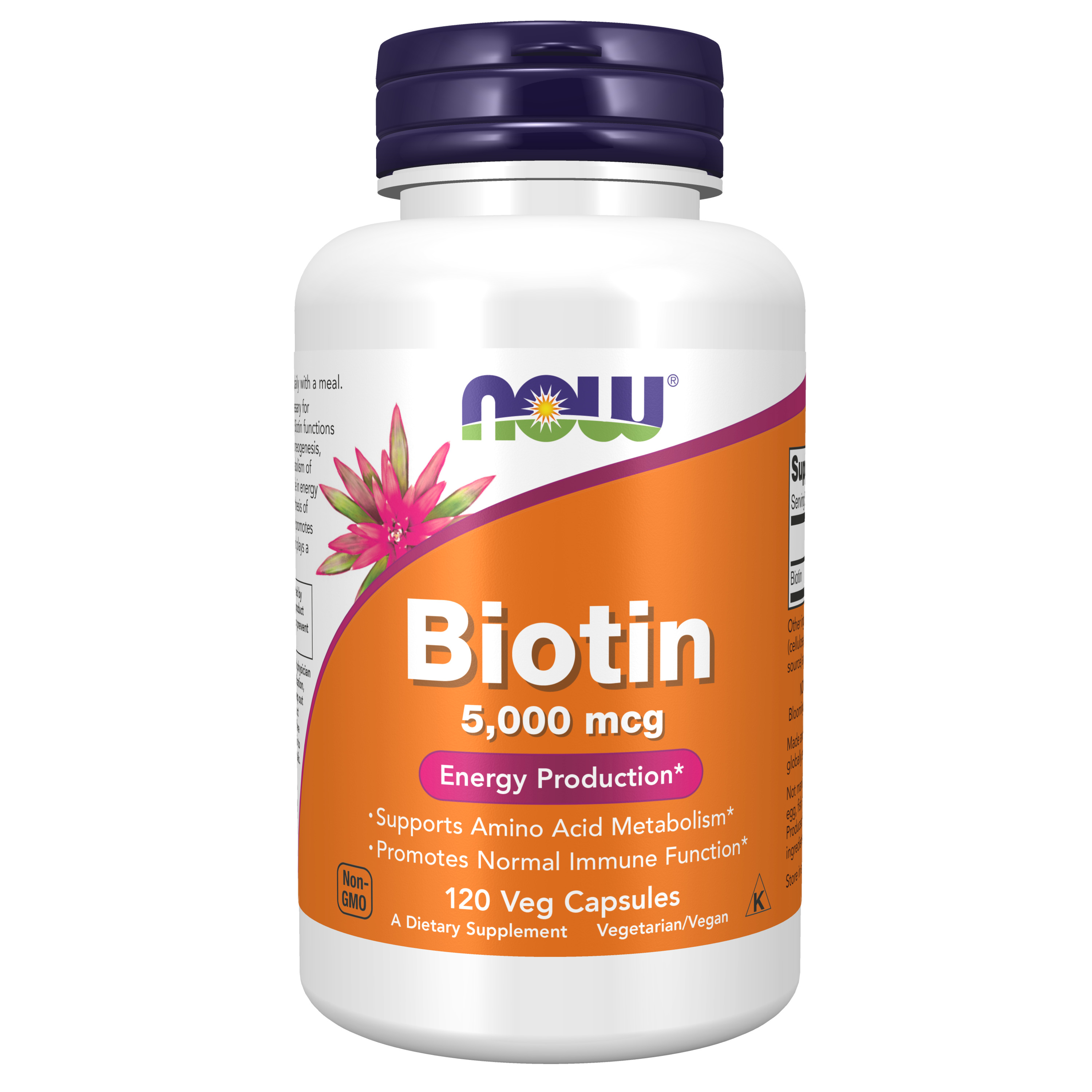 Биотин (Витамин В7) 5.000 мкг NOW Biotin 120 растительных капсул, Витамины для волос, для кожи, для