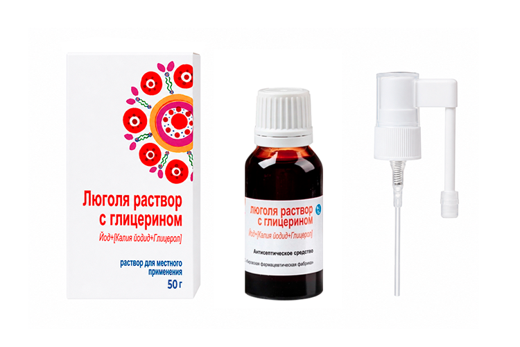 Люголя раствор с глицерином, 50 г, раствор для местного применения в компл с насадкой-распылителем
