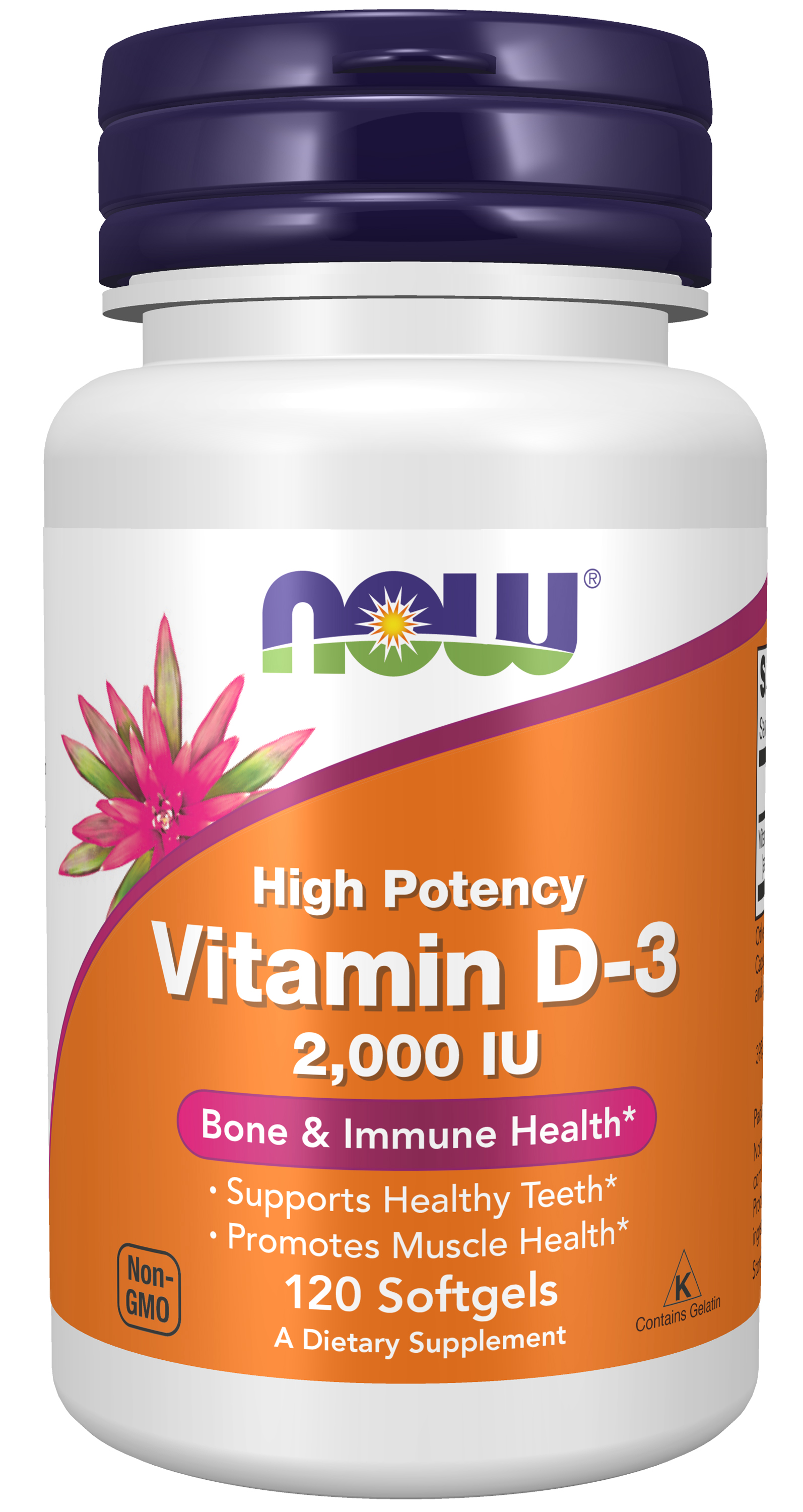 Витамин Д3 2000 ME NOW High Potency Vitamin D3 120 капсул для зубов и костей для мозга