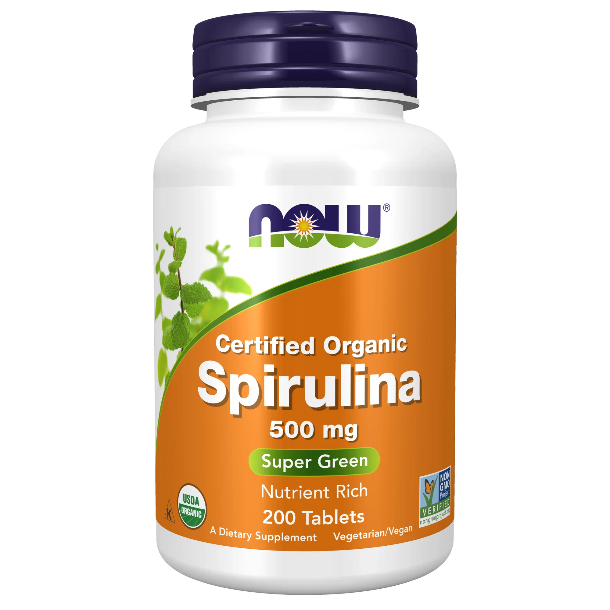 Спирулина NOW Certified Organic Spirulina 500mg для похудения 200 таблеток