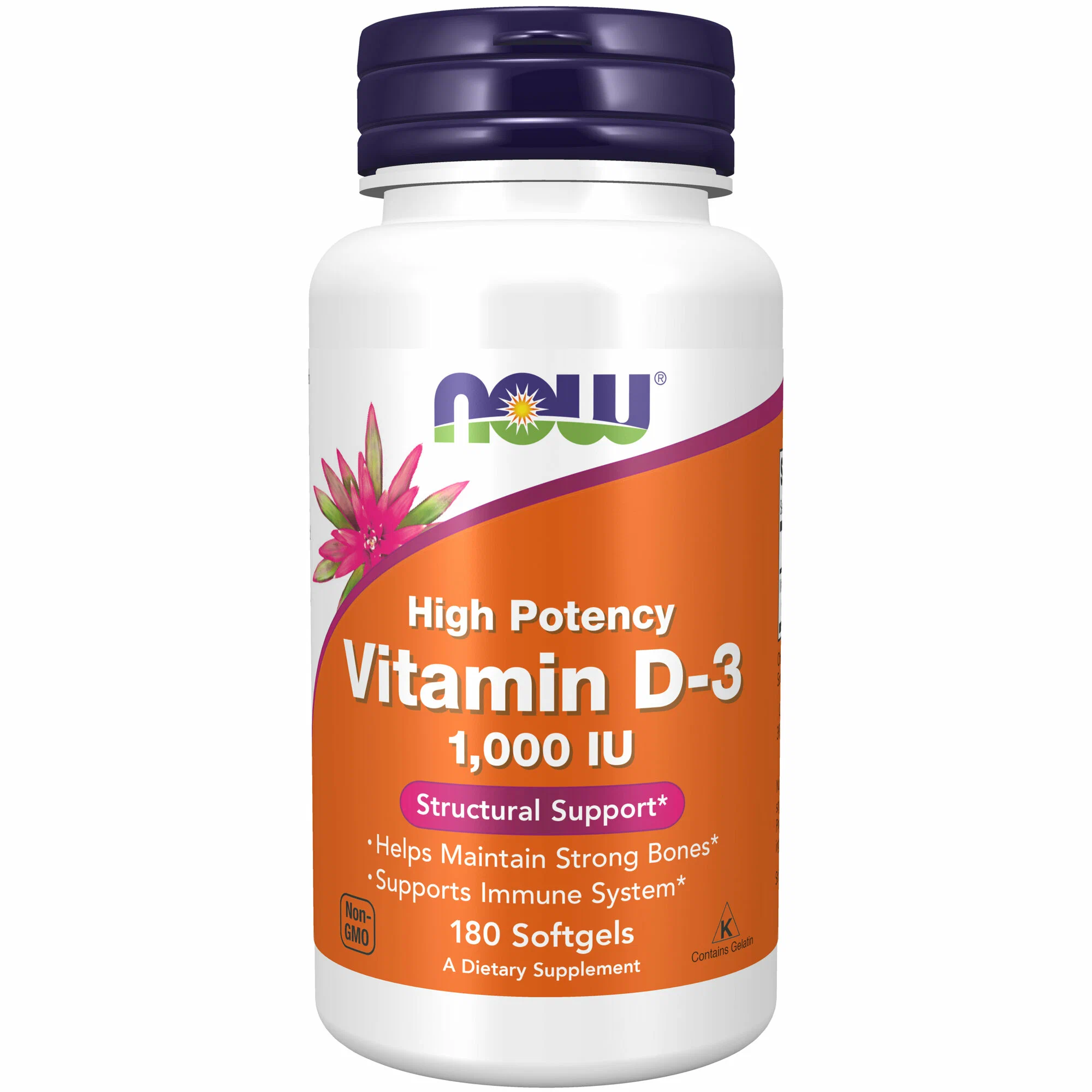 Витамин D3 NOW High Potency, 1000 МЕ, 25 мкг, 180 капсул