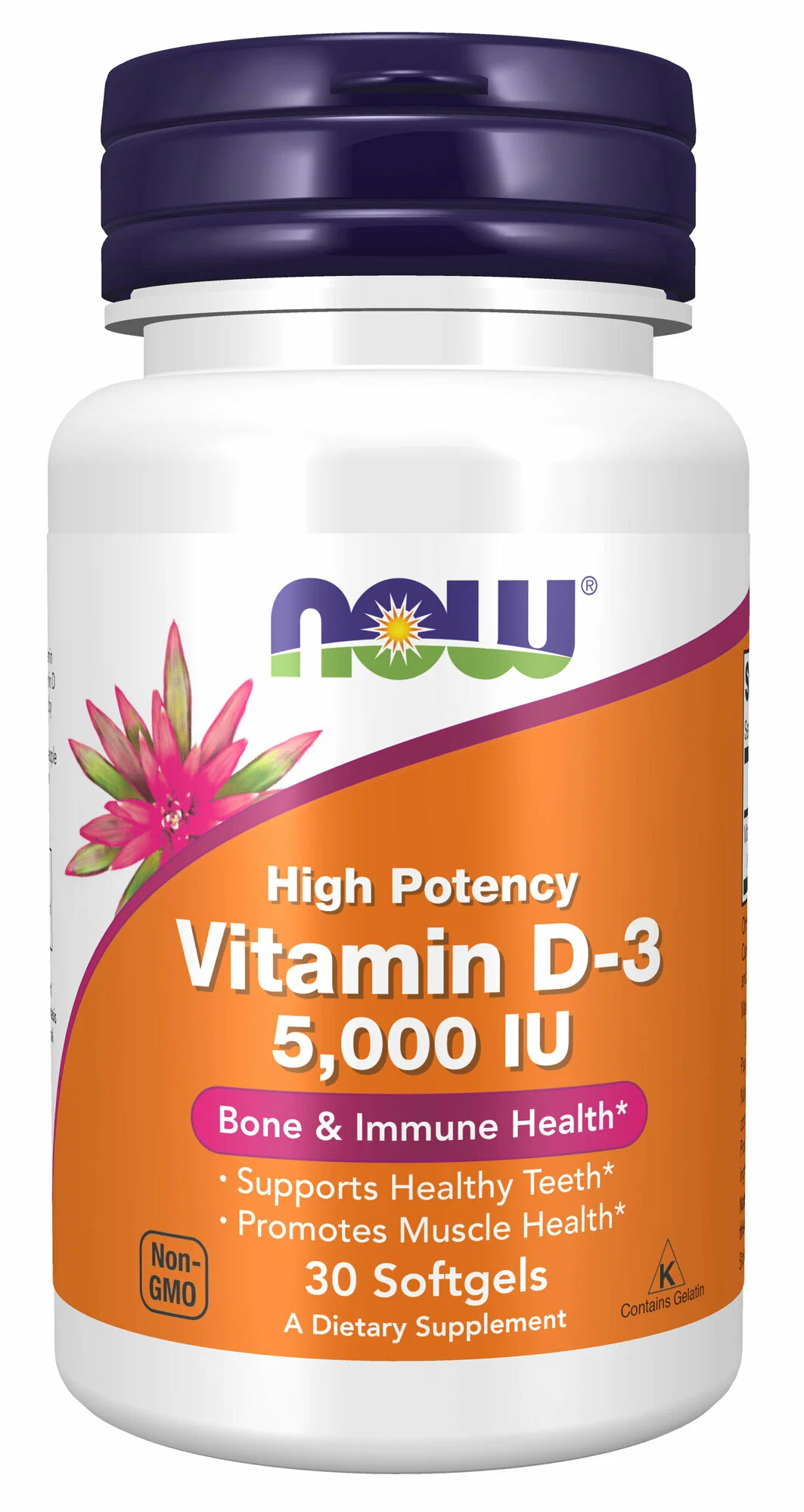 Витамин Д3 5000 IU NOW High Potency для костей/зубов и иммунитета 30 капсул