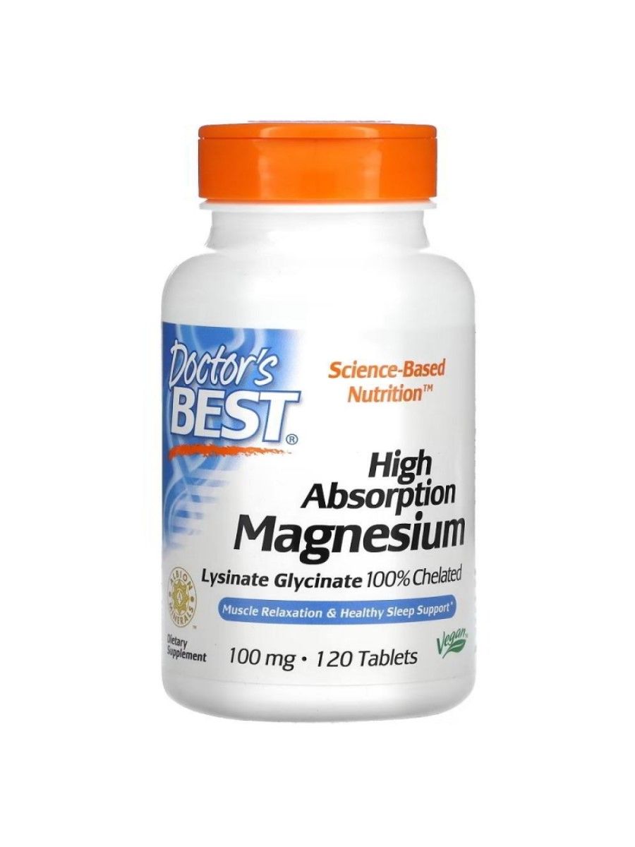 Магний 100мг Doctor's Best High Absorption Magnesium для нервной системы и сердца 120 таблеток