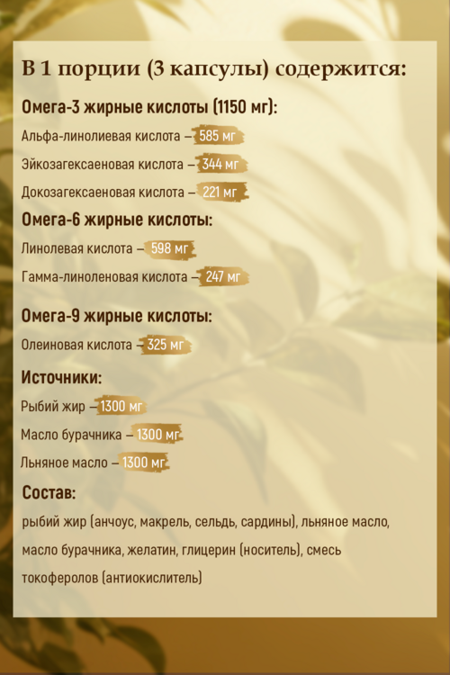 Комплекс жирных кислот Омега 3-6-9, 1 300 мг, 120 шт, капсулы