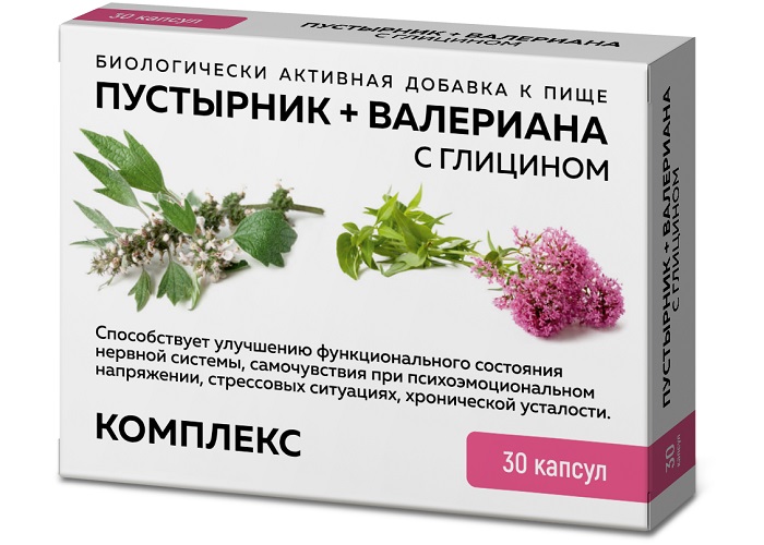 Комплекс Пустырник+Валериана с глицином, 30 шт, капсулы