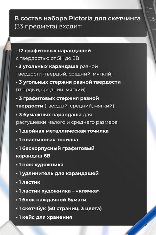 Набор Pictoria д/скетчинга 33 предмета в кейсе