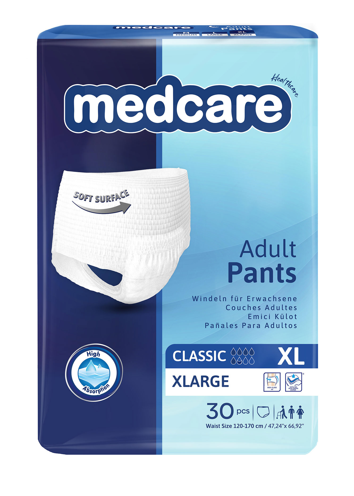 Подгузники-трусики MEDCARE для взрослых CLASSIC XL 120-170 см. 30 шт.
