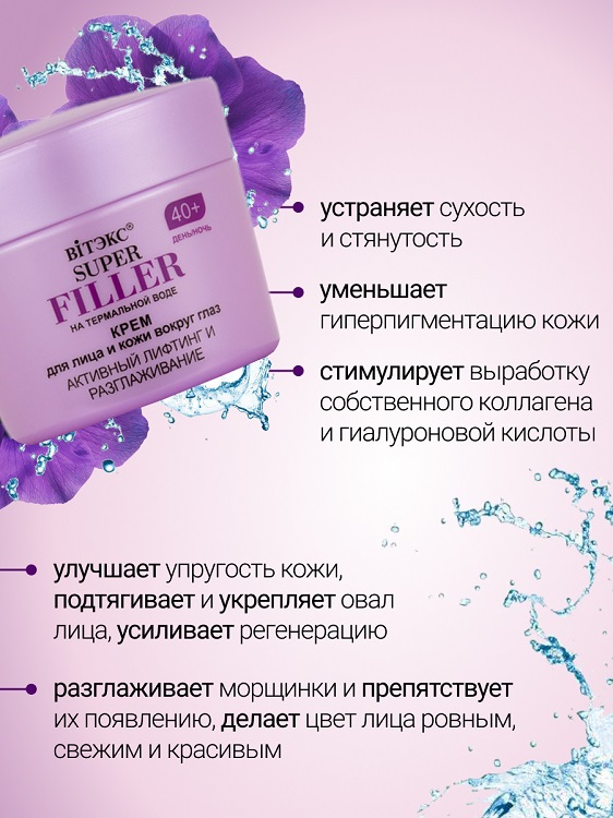 ВИТЭКС SUPER FILLER на терм.воде Крем для лица и кожи вокруг глаз Активный лифтинг и разглаживание 4