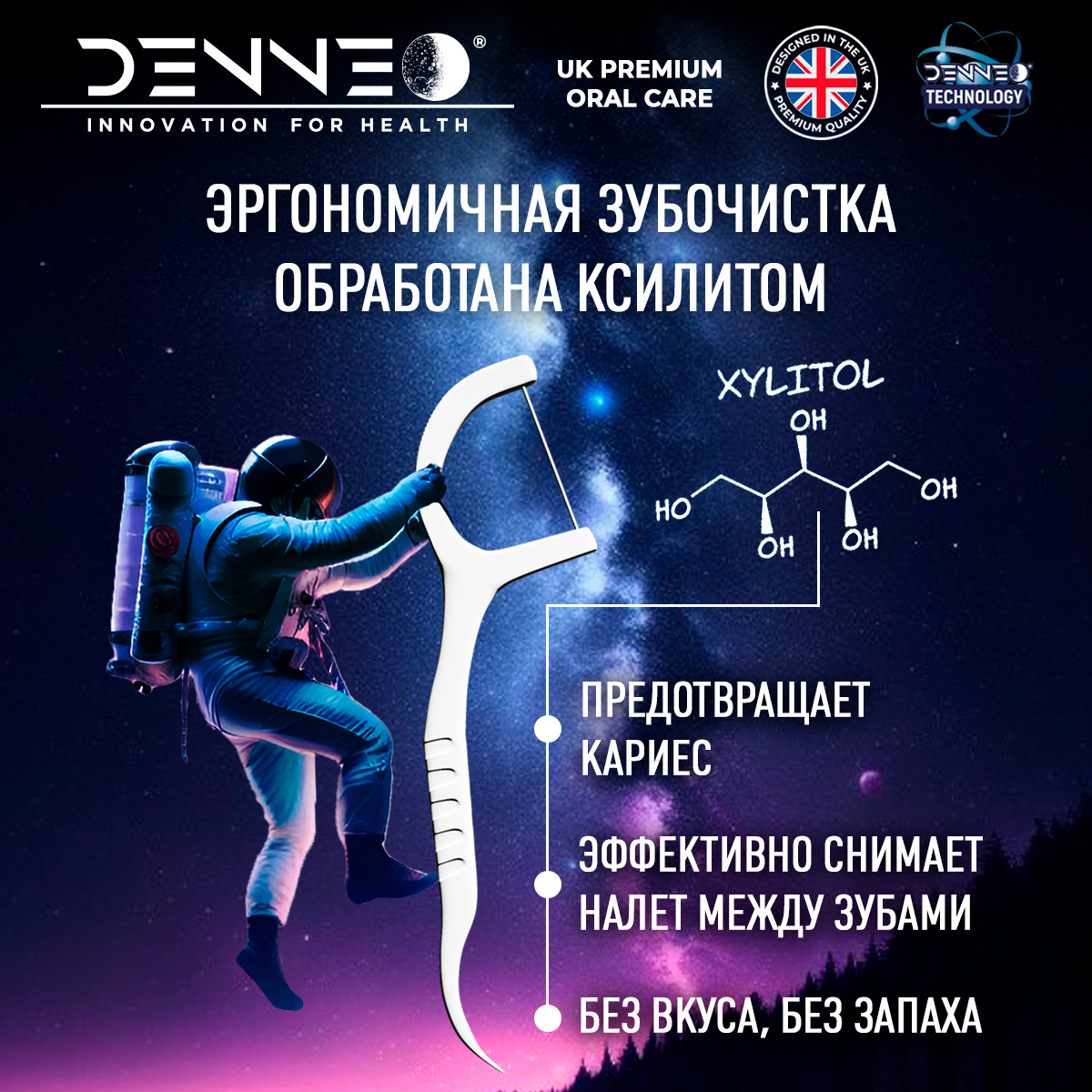 Зубная нить с зубочисткой DENNEO 2 в 1 флоссер с ионами серебра антибактериальная зубочистка с нитью 55 штук