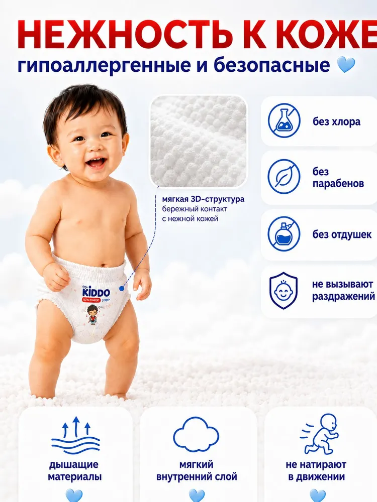Подгузники-трусики для детей KIDDO Ultra comfort M (6-10 кг) 58 шт